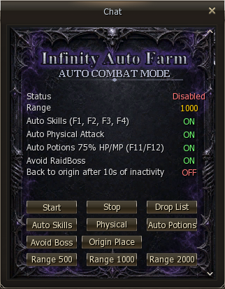 Project Infinity auto battle interface